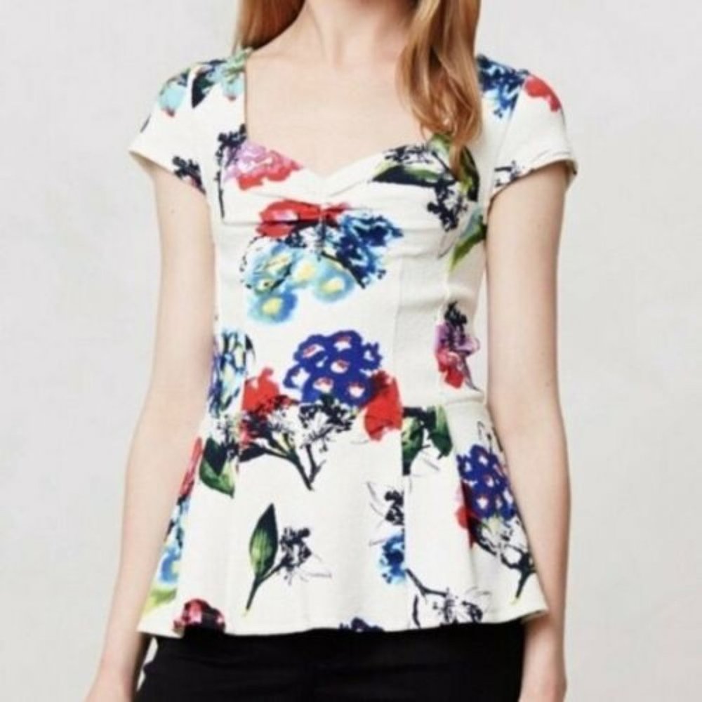 Anthropologie Floral Peplum Top